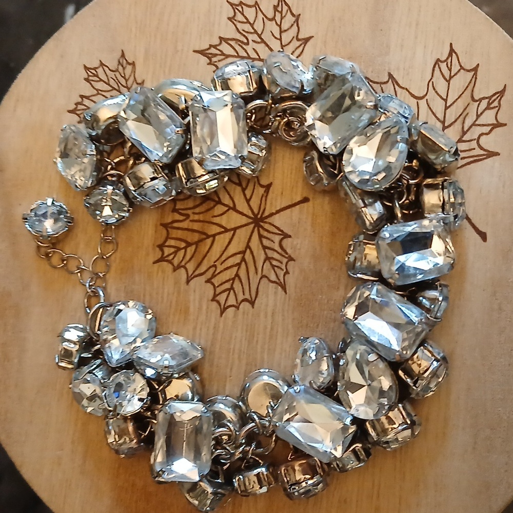 Chunky Silver Crystal Statement  Bracelet